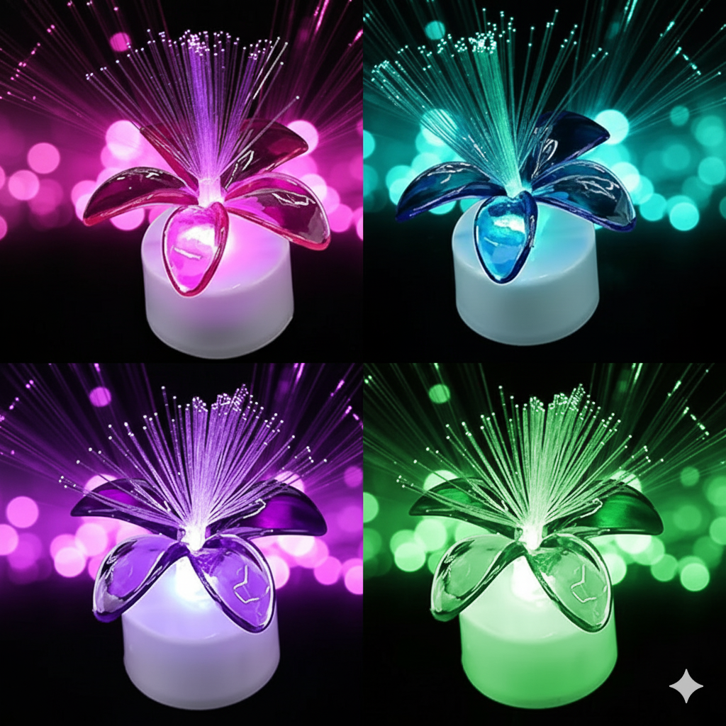 LED Fiber Optic Flower Candle Lamp – Color Changing Decorative Night Light (12 PCS)