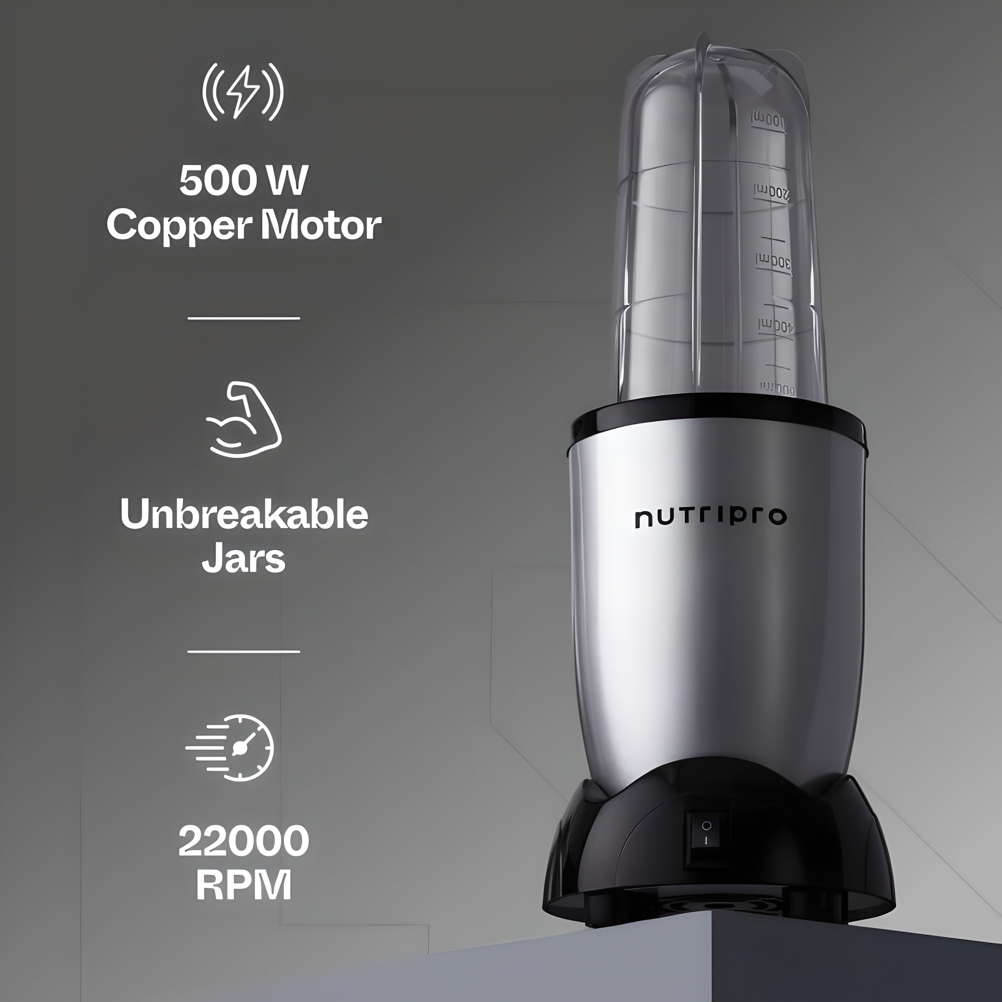 NutriPro Juicer Mixer Grinder - Smoothie Maker - 500 Watts (3 Jars & 2 Blade) - 2 Year Warranty