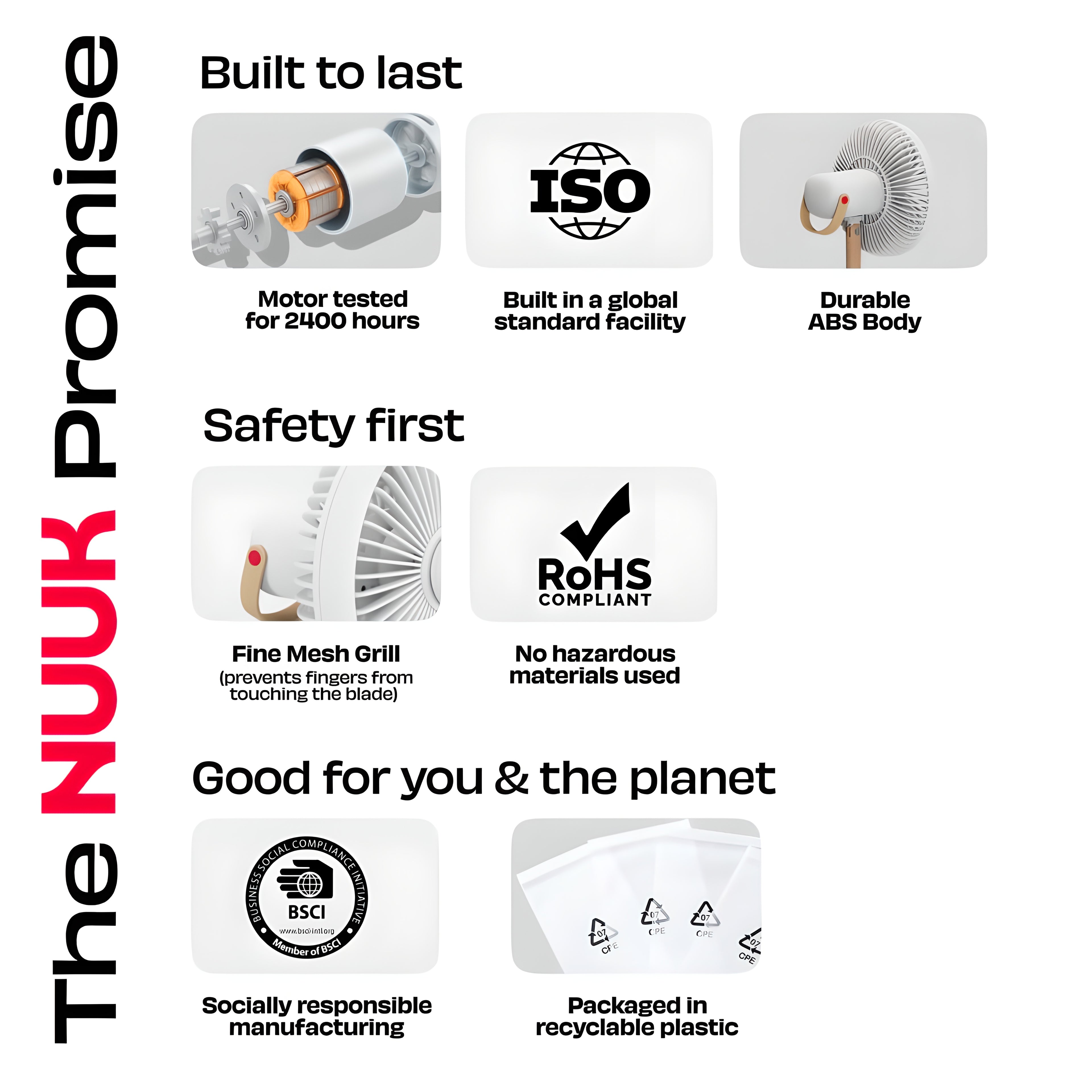 NUUK LIT v2 Cordless & Rechargeable 7 Inch Table Fan with Night Light & Remote Control | Auto Oscillation with 4 Wind Modes | BLDC Fan with Up To 17 Hour Run Time | Portable Table Fan for Home, Office