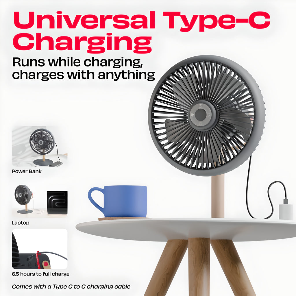 NUUK LIT v2 Cordless & Rechargeable 7 Inch Table Fan with Night Light & Remote Control | Auto Oscillation with 4 Wind Modes | BLDC Fan with Up To 17 Hour Run Time | Portable Table Fan for Home, Office