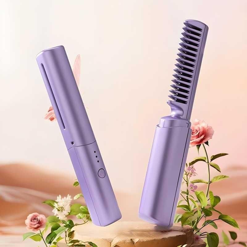 Meneflix Portable Mini Hair Straightener Cordless Rechargeable Mini Adjustable Hair Straightener Hot Comb - Trendify
