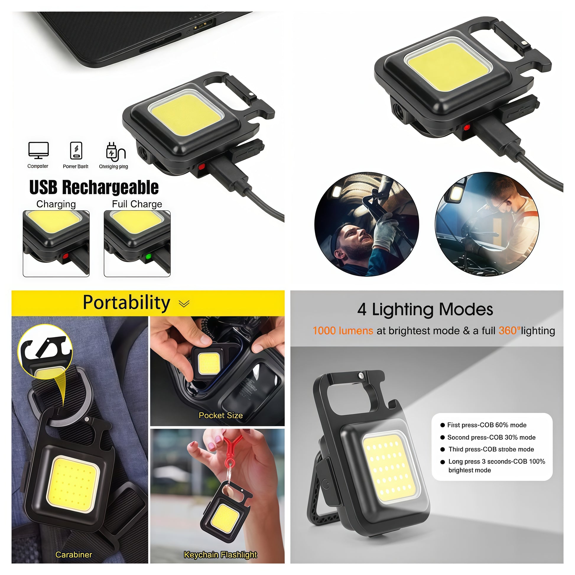 Rechargeable Keychain Mini Flashlight with 4 Light Modes