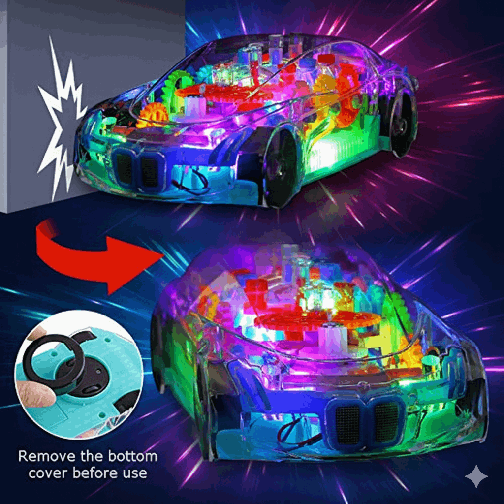 Transparent Gear Mechanism Toy Car for Kids | STEM Learning Car with Colorful Gears & Lights