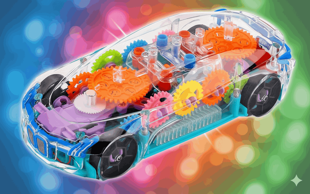 Transparent Gear Mechanism Toy Car for Kids | STEM Learning Car with Colorful Gears & Lights