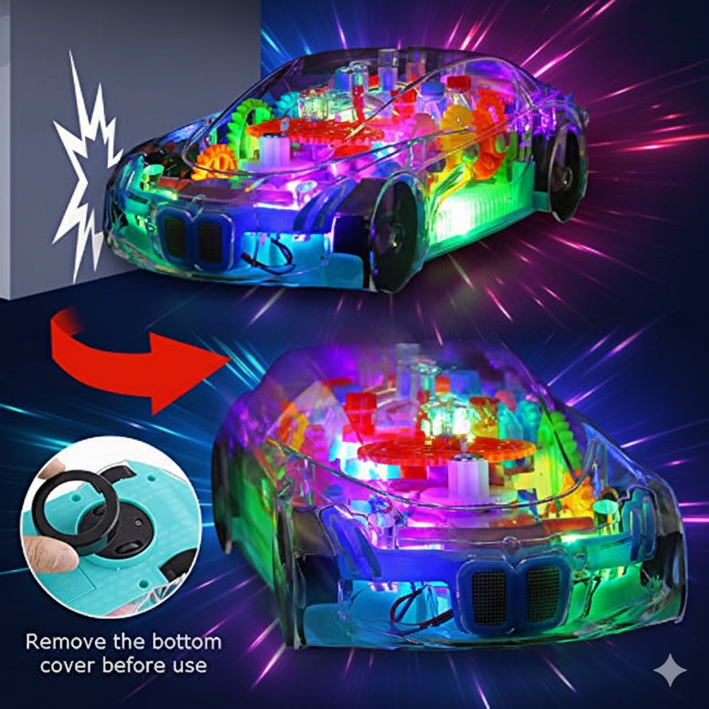 Transparent Gear Mechanism Toy Car for Kids | STEM Learning Car with Colorful Gears & Lights