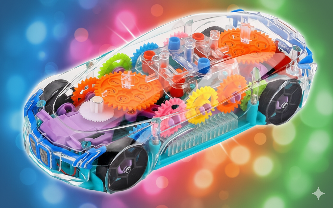 Transparent Gear Mechanism Toy Car for Kids | STEM Learning Car with Colorful Gears & Lights