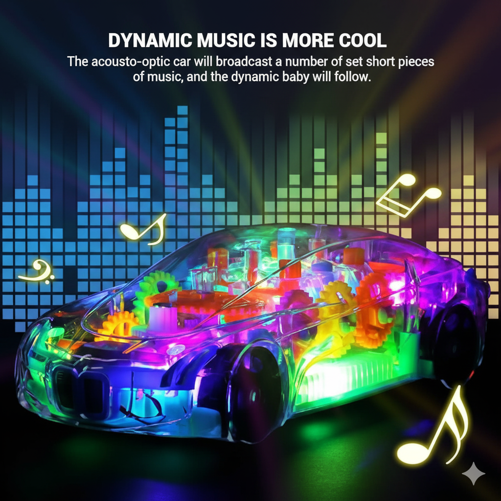 Transparent Gear Mechanism Toy Car for Kids | STEM Learning Car with Colorful Gears & Lights