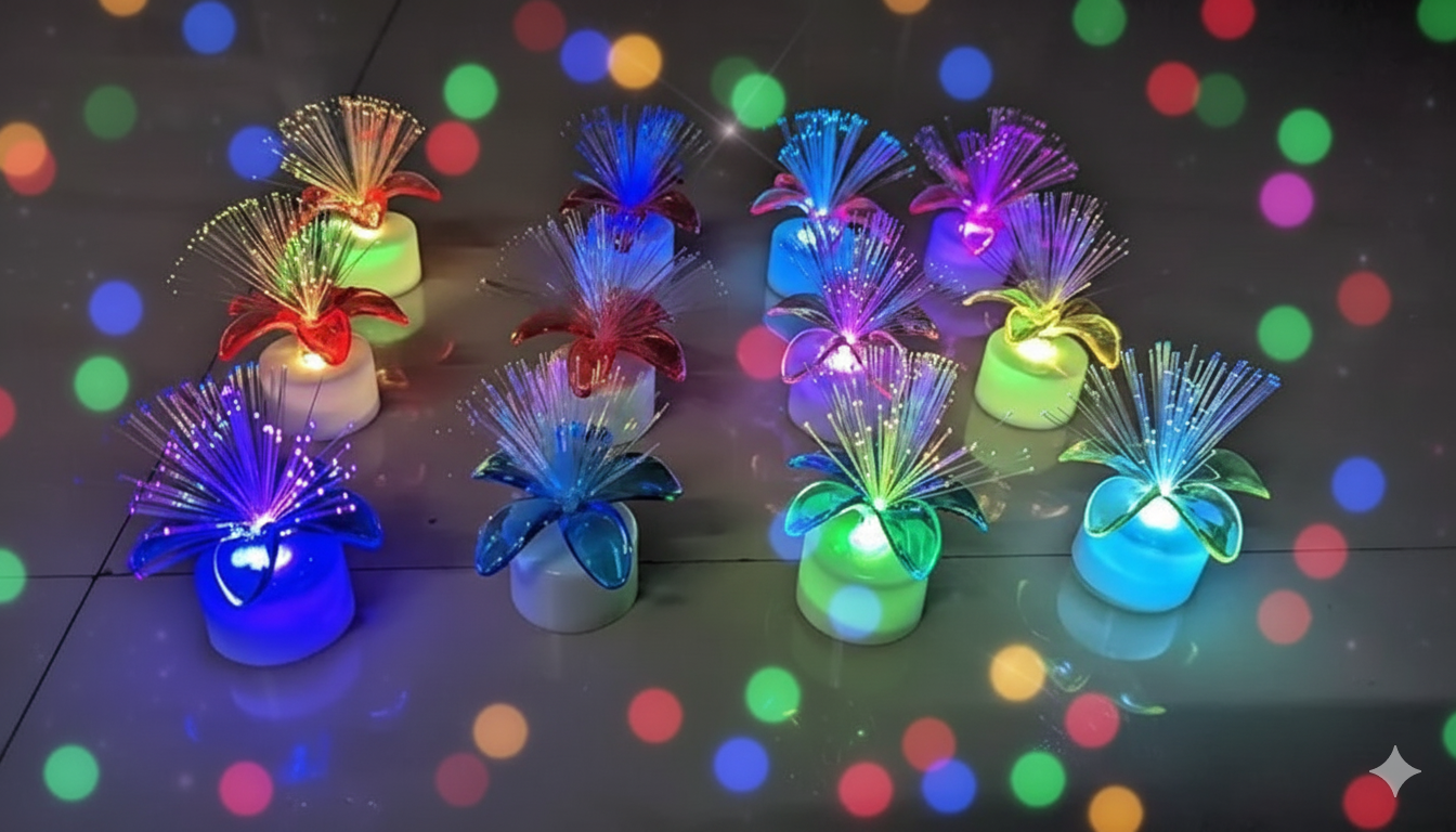 LED Fiber Optic Flower Candle Lamp – Color Changing Decorative Night Light (12 PCS)