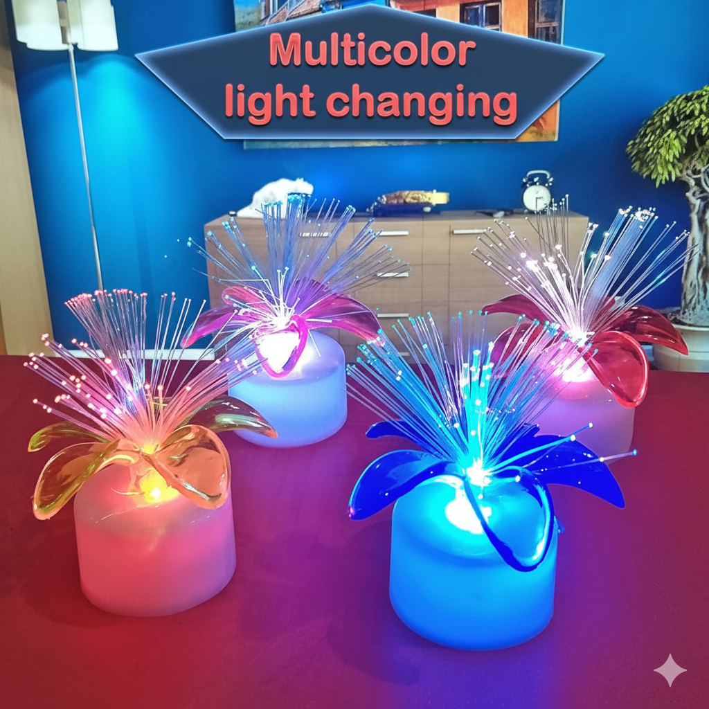 LED Fiber Optic Flower Candle Lamp – Color Changing Decorative Night Light (12 PCS)