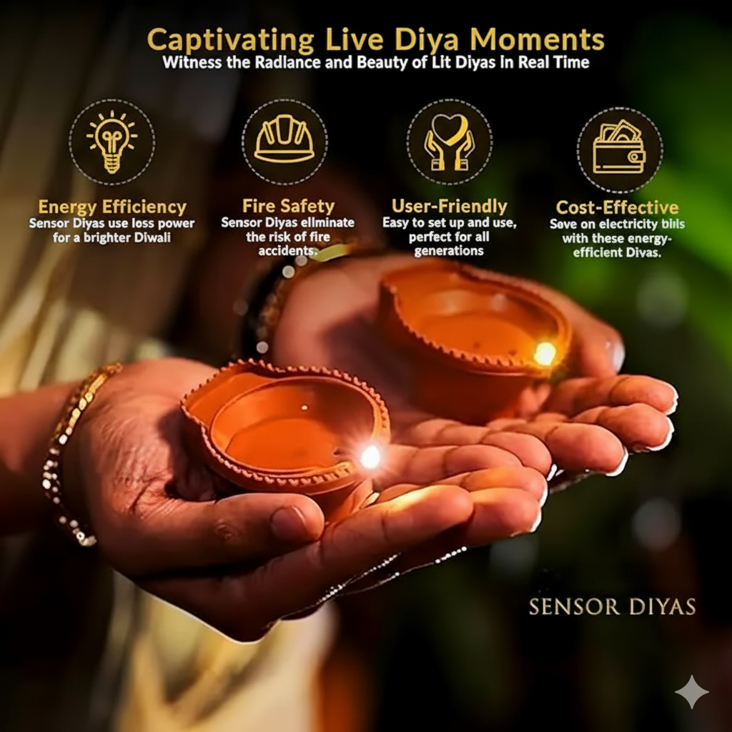 Water Sensor LED Diyas for Diwali Decoration | Flameless Reusable LED Lamps for Home, Temple & Festivals | Traditional Look Electronic Decorative Diyas (Pack of 24)