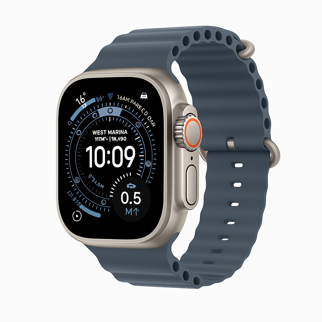 Smartwatch with a dark blue band on a white background