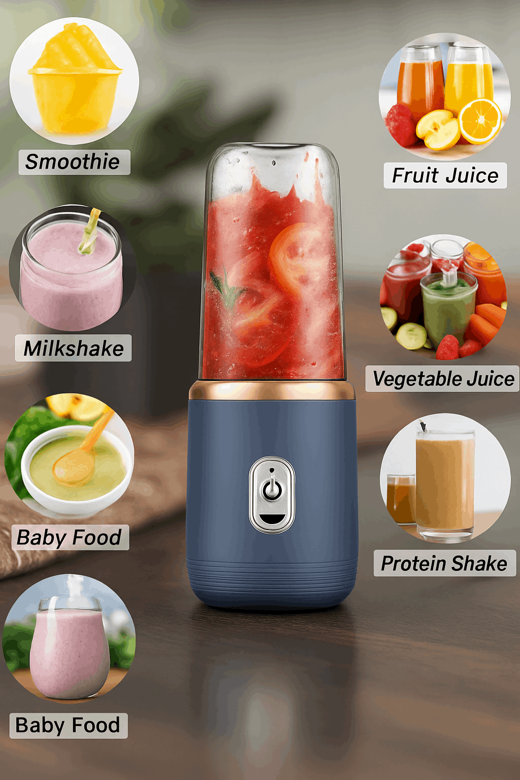 6 Blade USB Portable Juicer Blender with Shaker Bottle