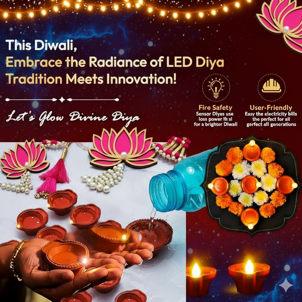 Water Sensor LED Diyas for Diwali Decoration | Flameless Reusable LED Lamps for Home, Temple & Festivals | Traditional Look Electronic Decorative Diyas (Pack of 24)